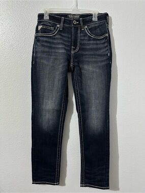 Salvage Riot Boot Athletic Fit Stretch Buckle Jeans Mens 30x30 Dark Blue